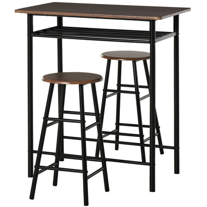 3 Piece Counter Height Bar Table Set with 1 Table, 2 Matching Stools, Dining Table Set with Storage Shelf and Metal Fram