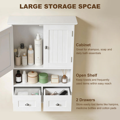 Bathroom Wall Cabinet, Medicine Cabinet, Over Toilet Storage Cabinet with Shelf and Drawers for Hallway, Living Room, Wh