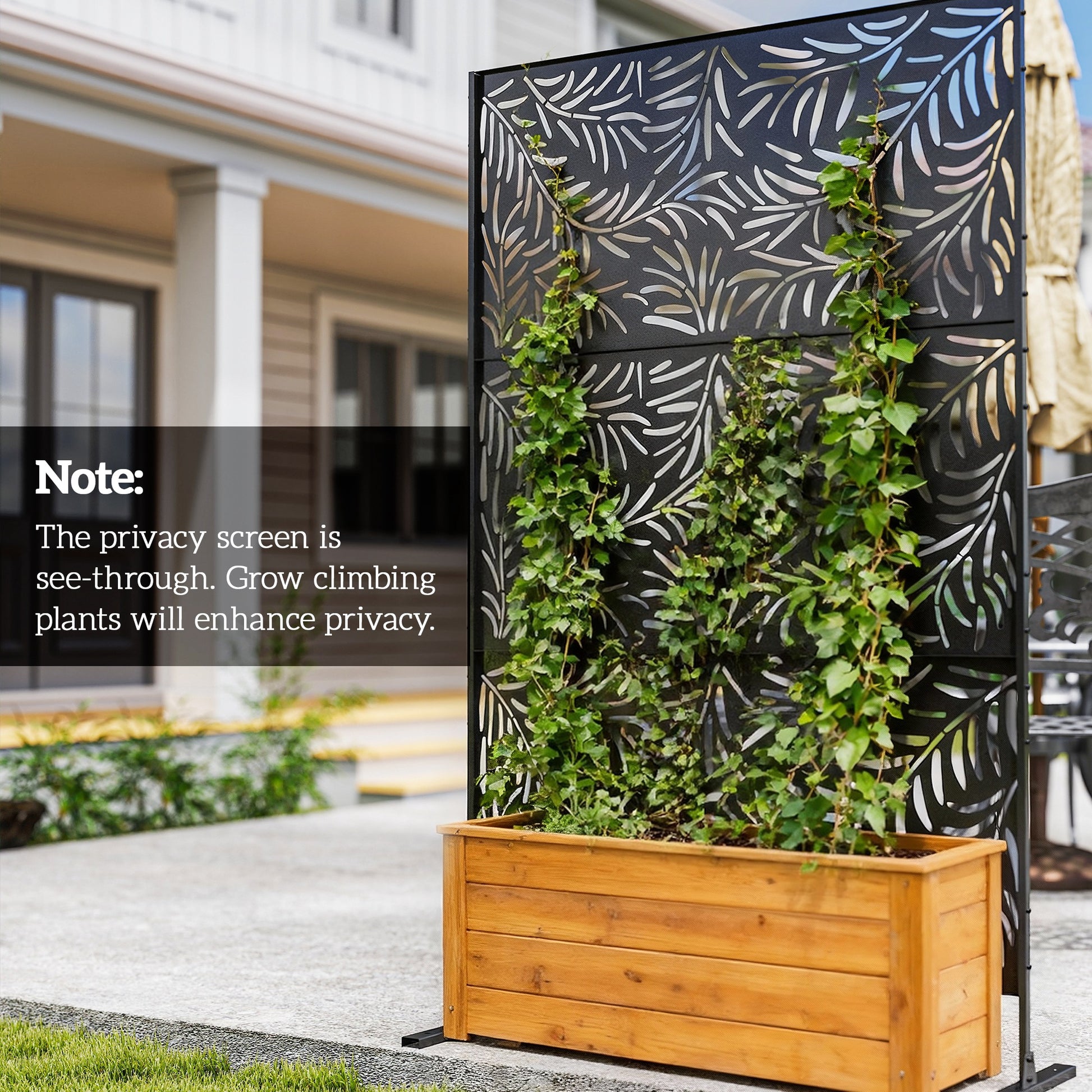 Metal Outdoor Privacy Screen, Decorative Outdoor Divider with Stand and Expansion Screws, Freestanding Privacy Panel for