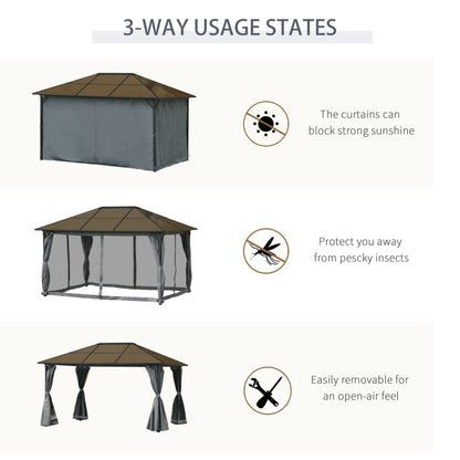 10' x 13' Hardtop Gazebo Aluminum Framed Marquee Party Tent Shelter with Mesh Curtains & Side Walls - Grey