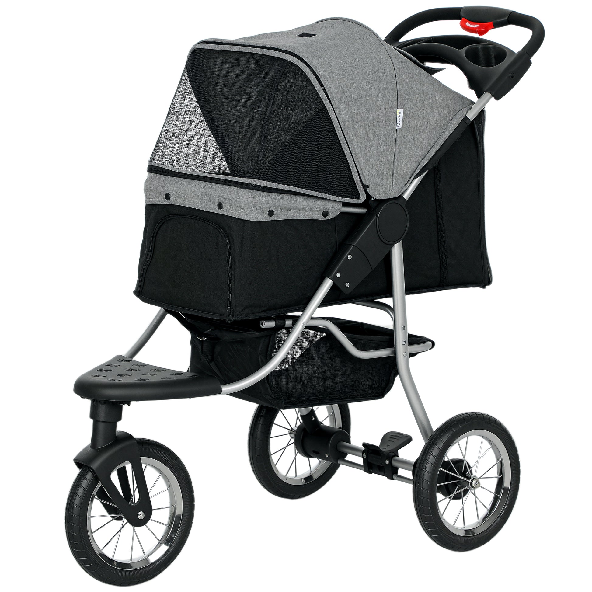 Small Dog Stroller, 3-Wheel Foldable Pet Stroller with Adjustable Canopy and Zippered Mesh Door for Pet Owners, Grey