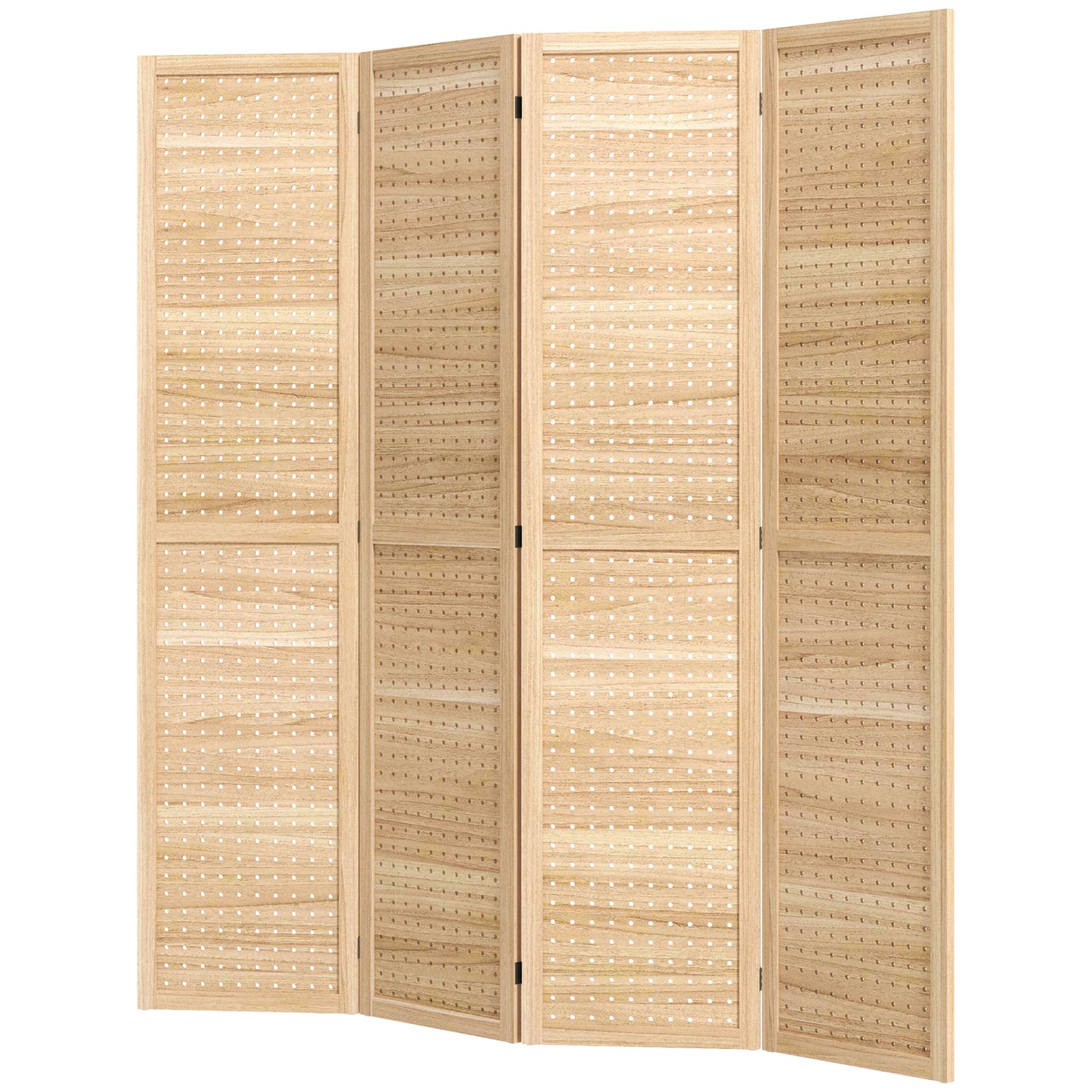 5.6 Ft. Tall 4-Panel Room Divider, Pegboard Panel Freestanding Folding Privacy Screen Panels, Partition Wall Divider for