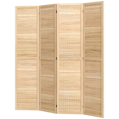5.6 Ft. Tall 4-Panel Room Divider, Pegboard Panel Freestanding Folding Privacy Screen Panels, Partition Wall Divider for