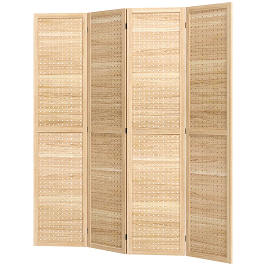 5.6 Ft. Tall 4-Panel Room Divider, Pegboard Panel Freestanding Folding Privacy Screen Panels, Partition Wall Divider for