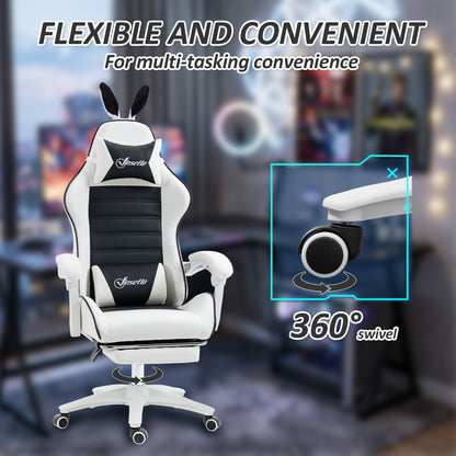 Cute Racing Gamer Chair, PU Leather Gaming Chair with Footrest, Headrest and Lumbar Support, Black