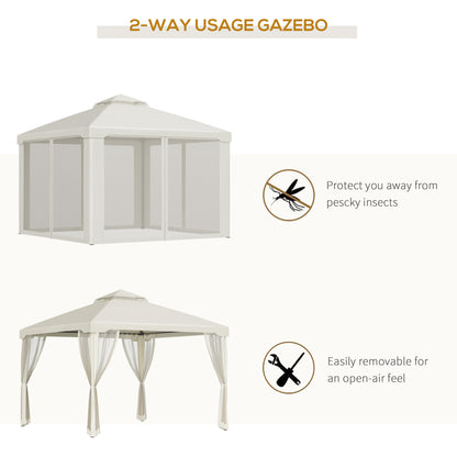 10' x 10' Patio Gazebo Pavilion, 2-Tier Roof Canopy Outdoor Shelter with Steel Frame and Mosquito Netting for Garden, Ya
