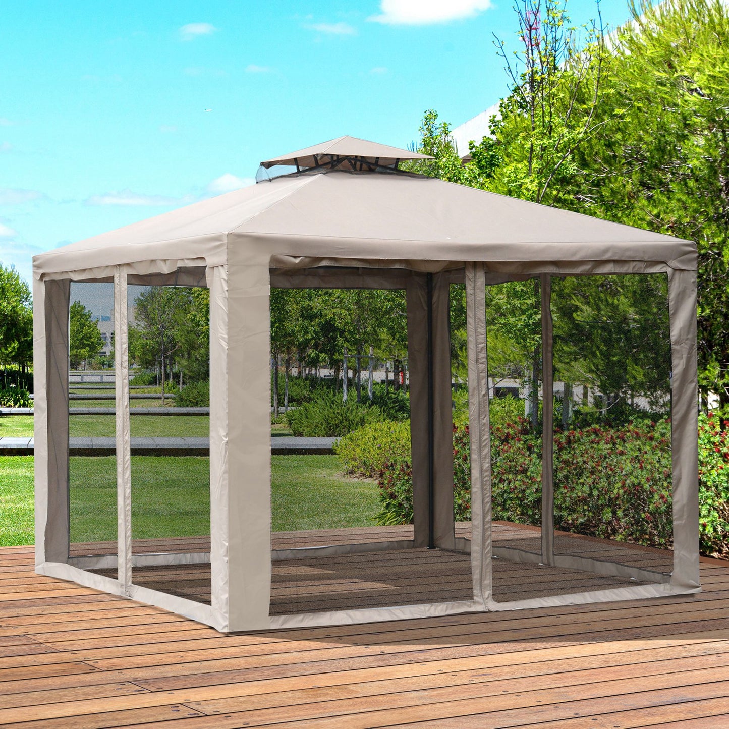10' x 10' Patio Gazebo Pavilion, 2-Tier Roof Canopy Outdoor Event Party Tent with Steel Frame for Garden, Yard and Sun S