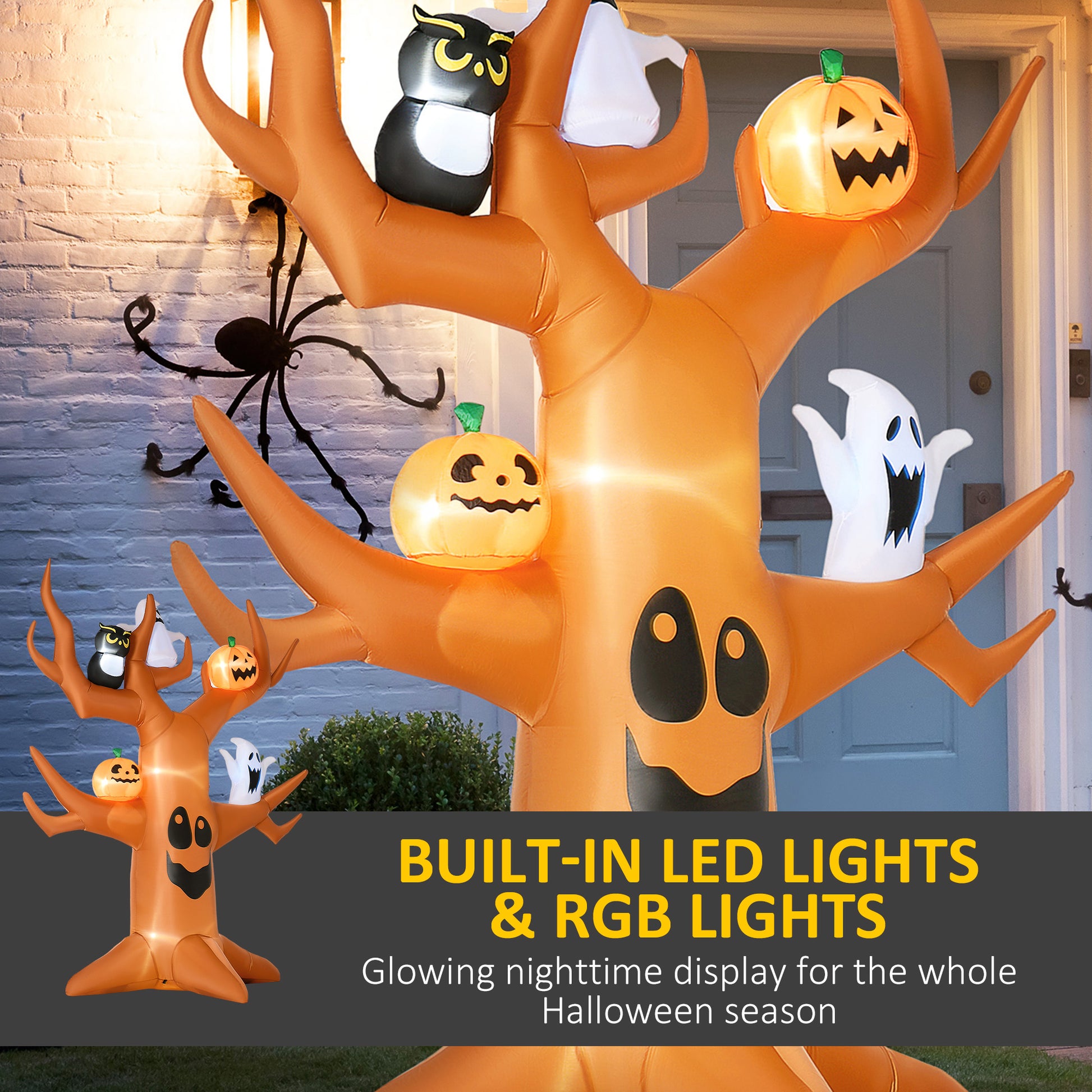 9ft Inflatable Halloween Haunted Tree with Pumpkins, Ghosts and Cat, Blow-Up Outdoor LED Yard Display for Garden, Lawn, 
