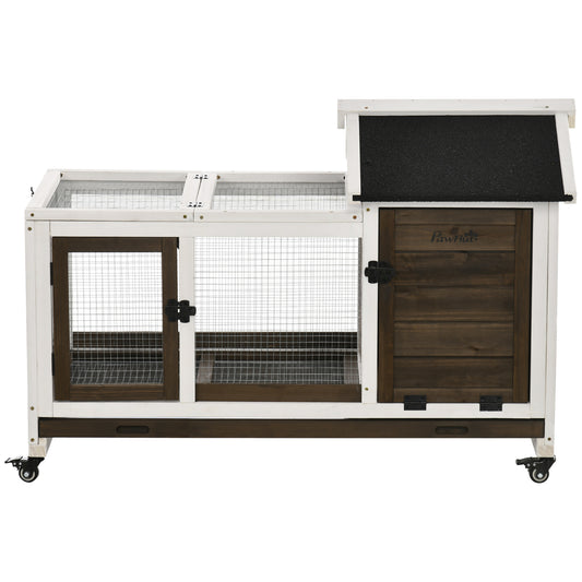 Rabbit Cage with Wheels, Ramp, Run, Tray for Indoor Outdoor, Suitable for Rabbit, Guinea Pig, Coffee