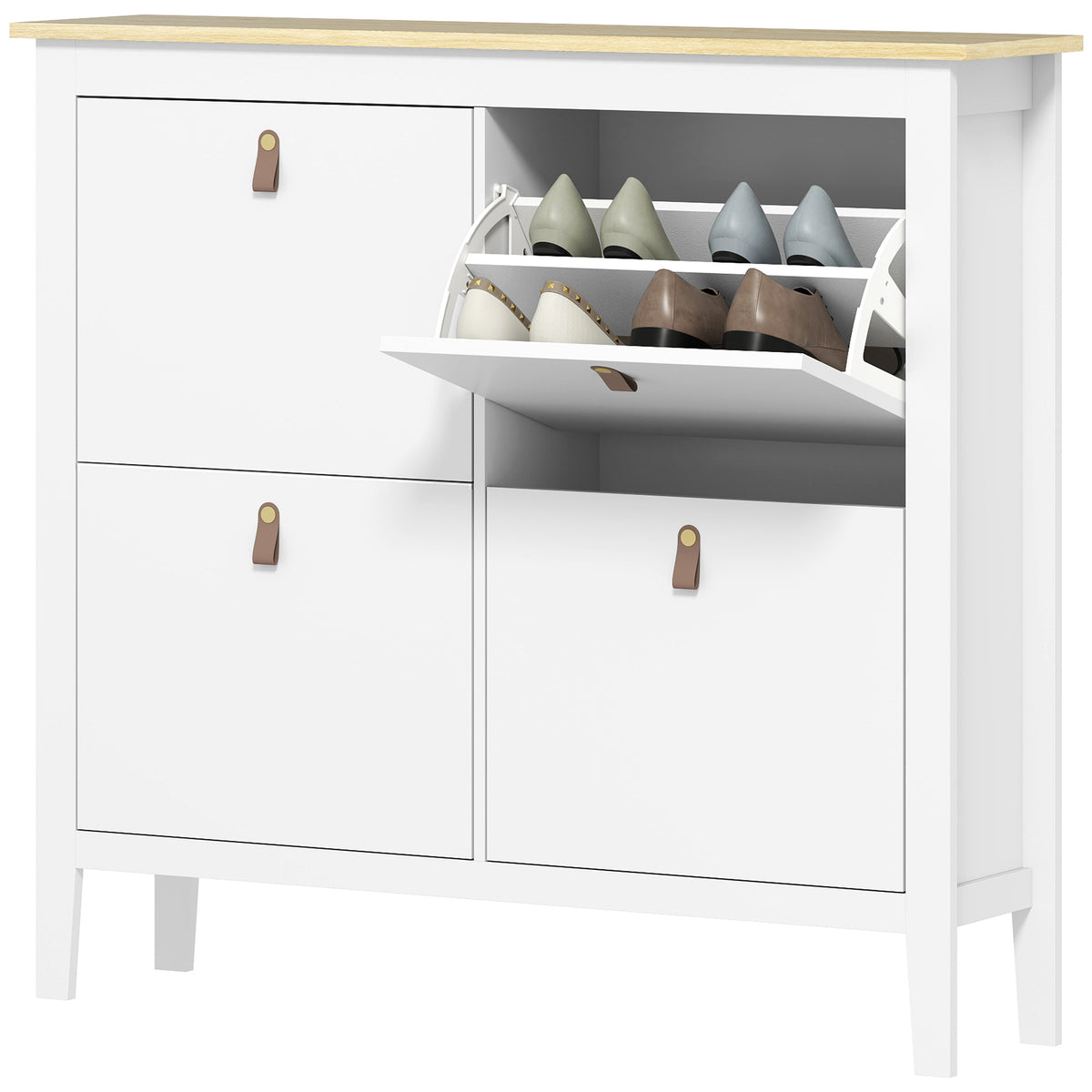 Narrow Shoe Cabinet with 4 Flip Drawers, Adjustable Shelves for Entryway, Holds 12-20 Pairs, White