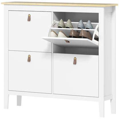 Narrow Shoe Cabinet with 4 Flip Drawers, Adjustable Shelves for Entryway, Holds 12-20 Pairs, White