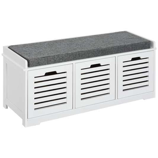 Upholstered Shoe Cabinet Storage Bench with Padded Cushion, with 3 drawer Enough Storage Space Bench Stool for Living Ro