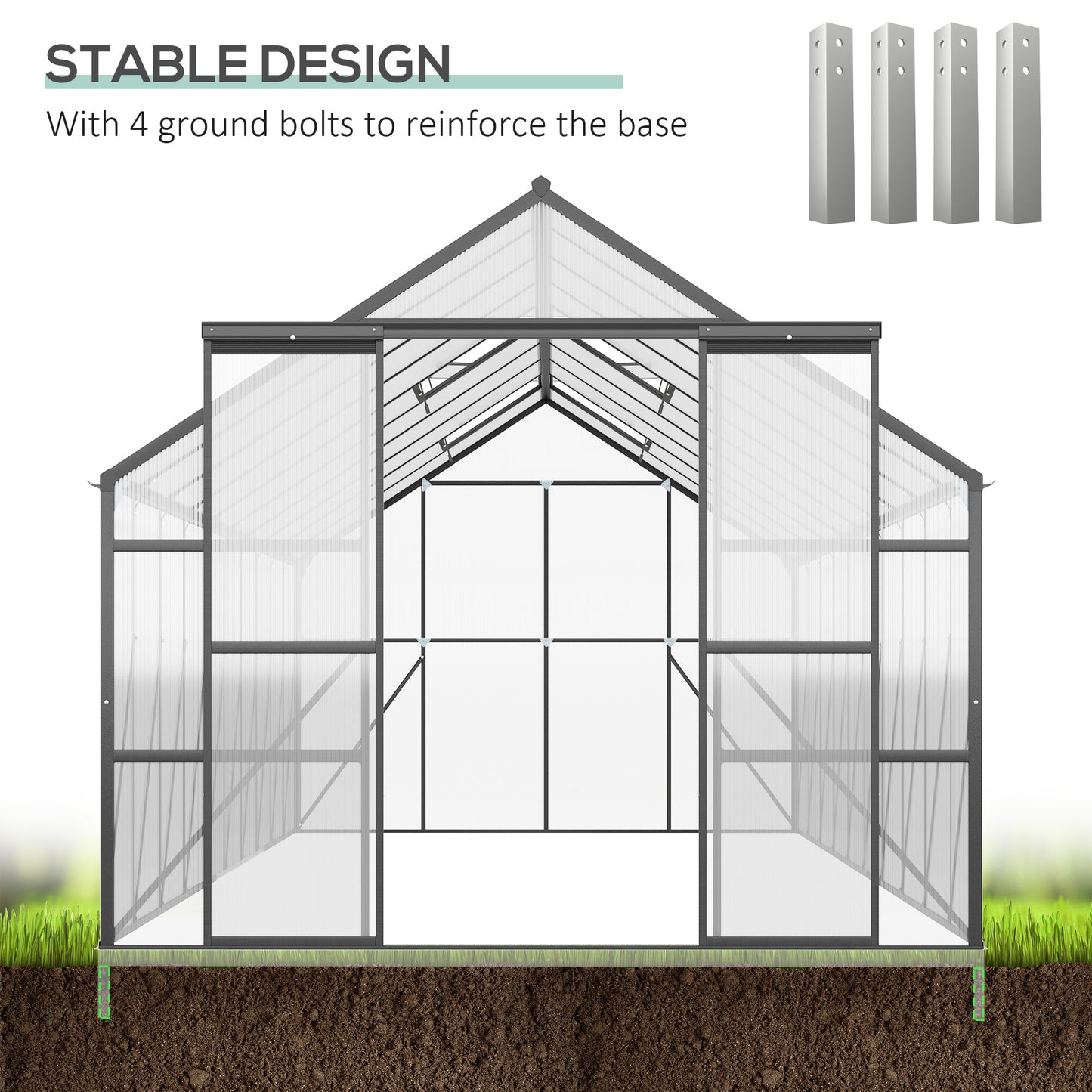 20' x 8' x 6.9' Walk-in Greenhouse with Adjustable Roof Vent, Rain Gutter and Sliding Door for Winter, Large Aluminum Gr