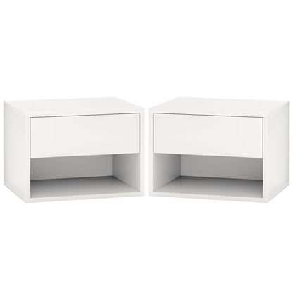 Floating Nightstand Set of 2, Wall Mounted Bedside Table with Drawer for Bedroom, White