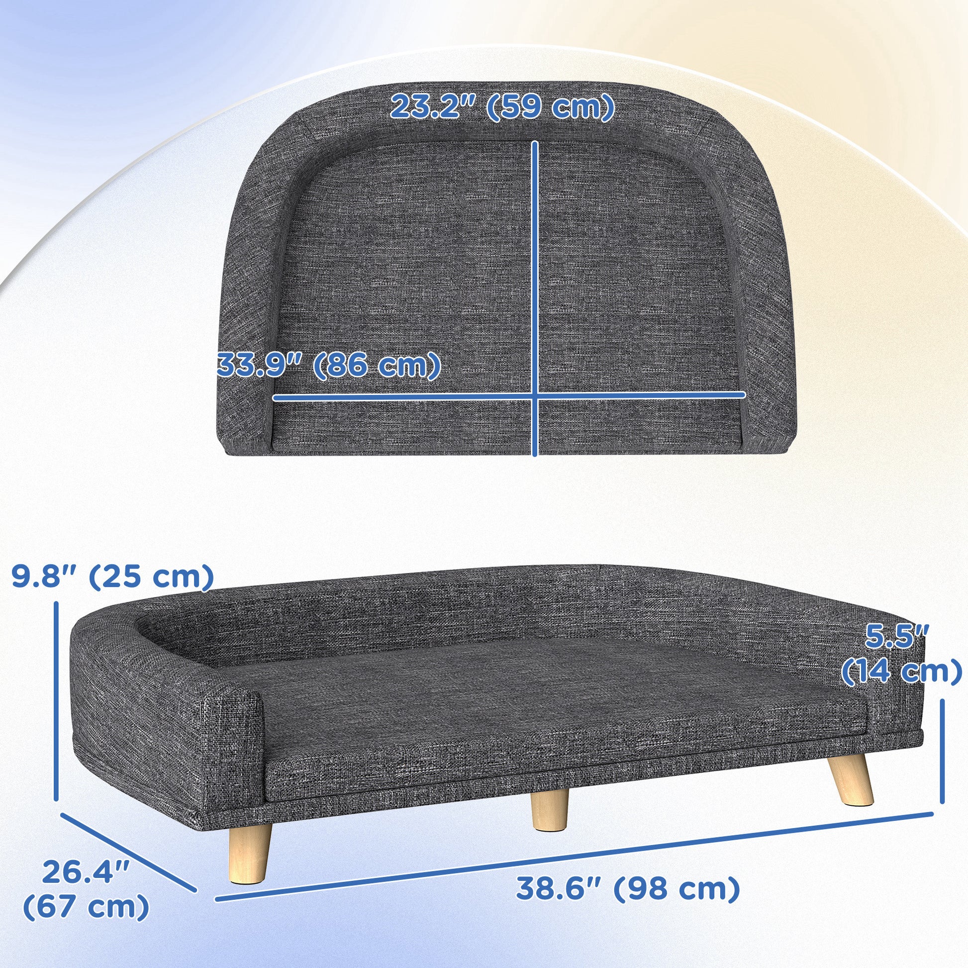 Dog Sofa for Large Dogs with Washable Cover, Anti-slip Foot Pads, Dark Grey