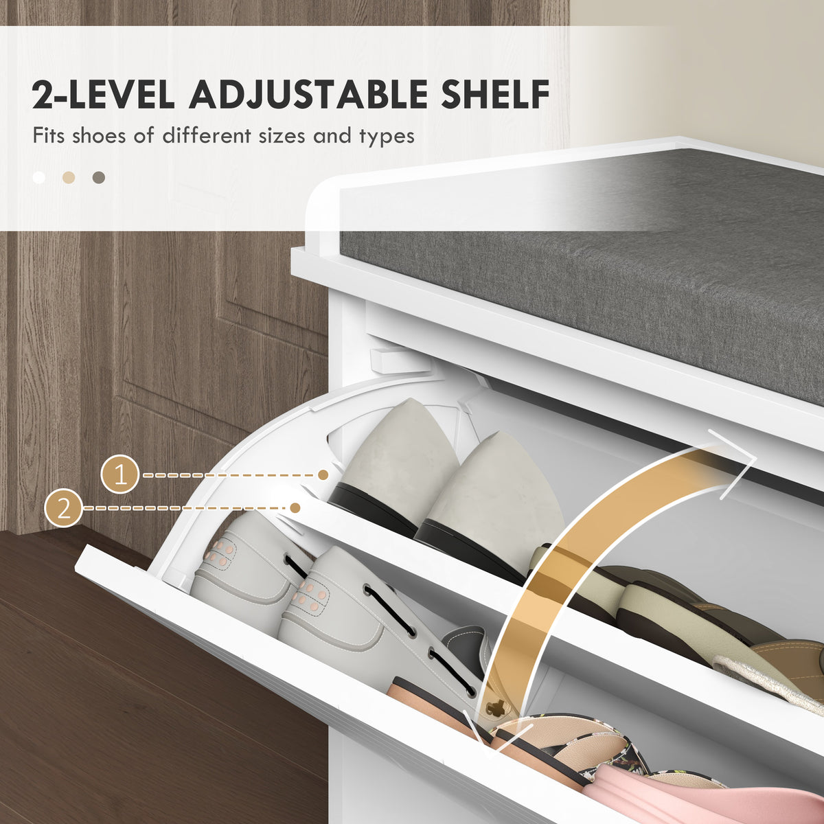 Shoe Storage with Seat, Upholstered Hallway Bench, Shoe Bench with Flip Drawer, Adjustable Shelf for 8-10 Pairs of Shoes