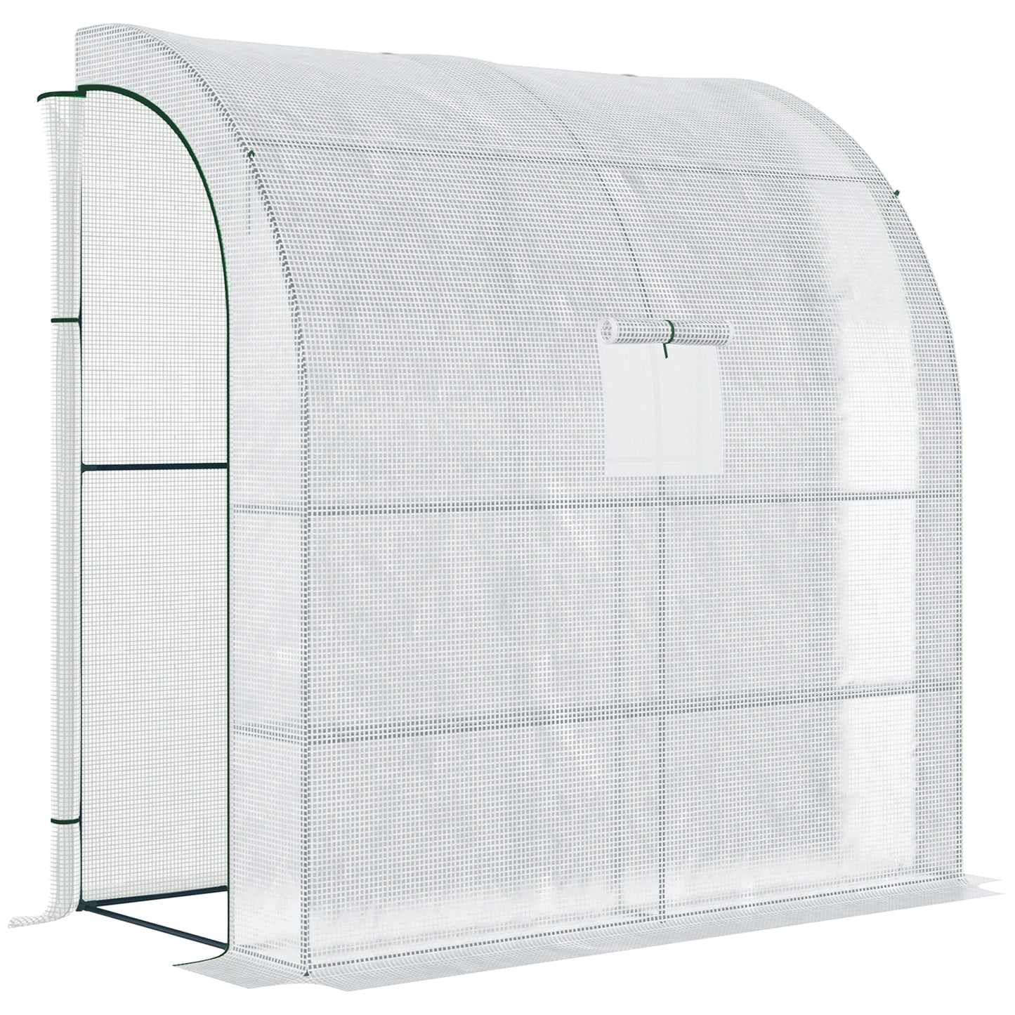 7' x 3' x 7' Outdoor Lean-to Walk-In Greenhouse w/ Roll-up Mesh Windows, Zipper Door and 3-Tier Shelves, White