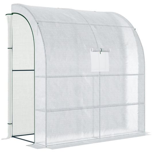 7' x 3' x 7' Outdoor Lean-to Walk-In Greenhouse w/ Roll-up Mesh Windows, Zipper Door and 3-Tier Shelves, White