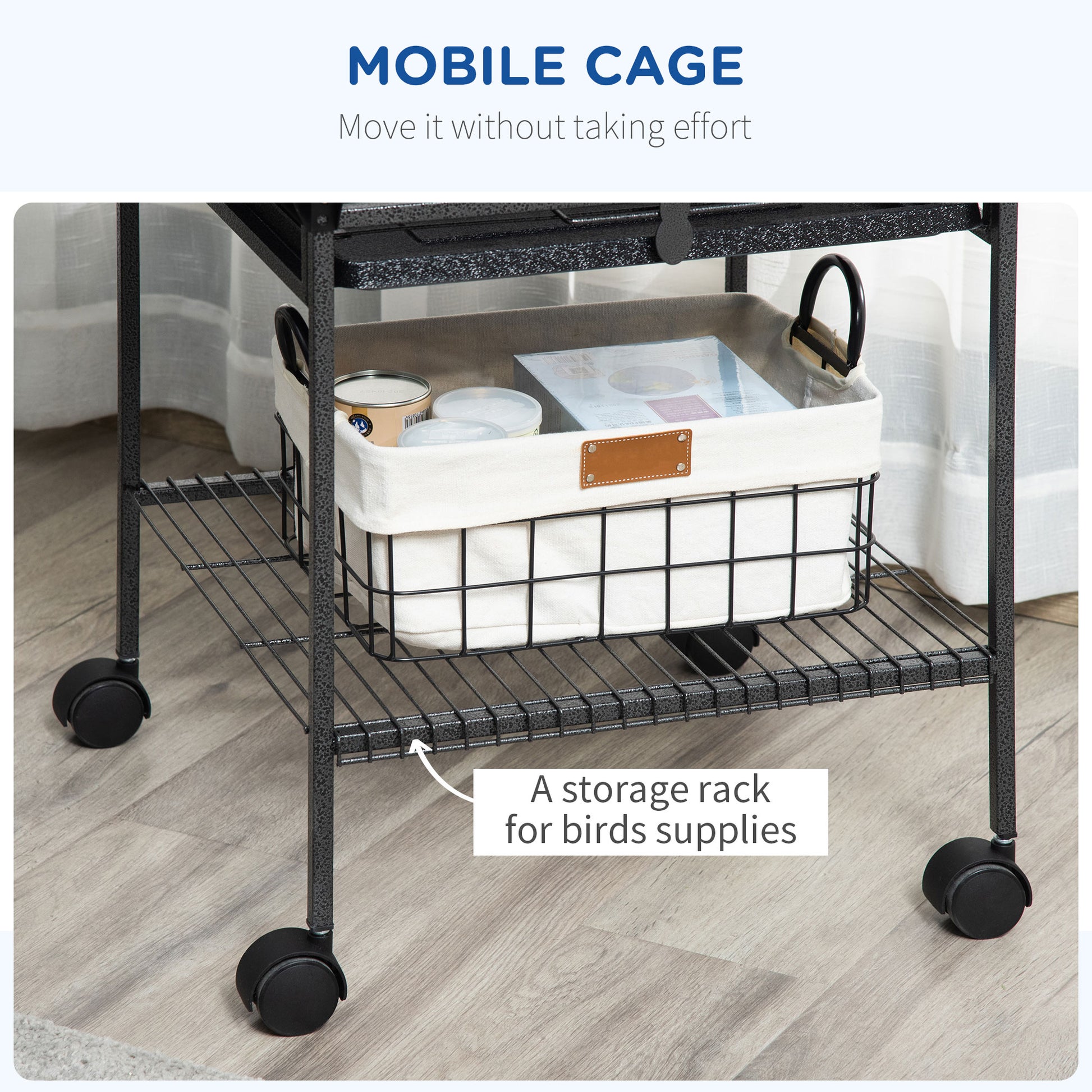 61.5 Inch Bird Cage Parakeet House for Cockatiel with Stand, Pull Out Tray, Play Top, Storage Shelf, Wood Perch, Food Co
