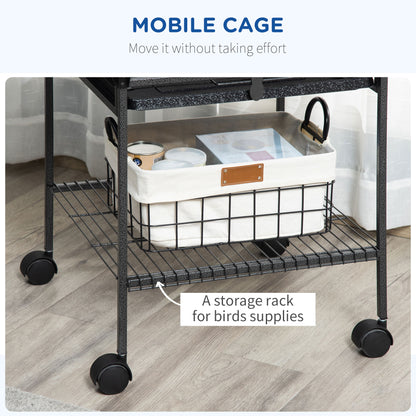 61.5 Inch Bird Cage Parakeet House for Cockatiel with Stand, Pull Out Tray, Play Top, Storage Shelf, Wood Perch, Food Co