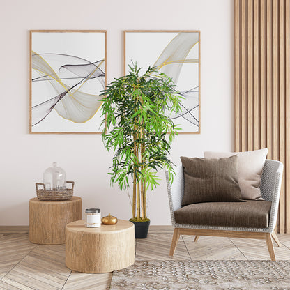 5FT Artificial Bamboo Tree, Fake Plant with 1095 Leaves, Greenery Plant in Nursery Pot for Indoor, Green