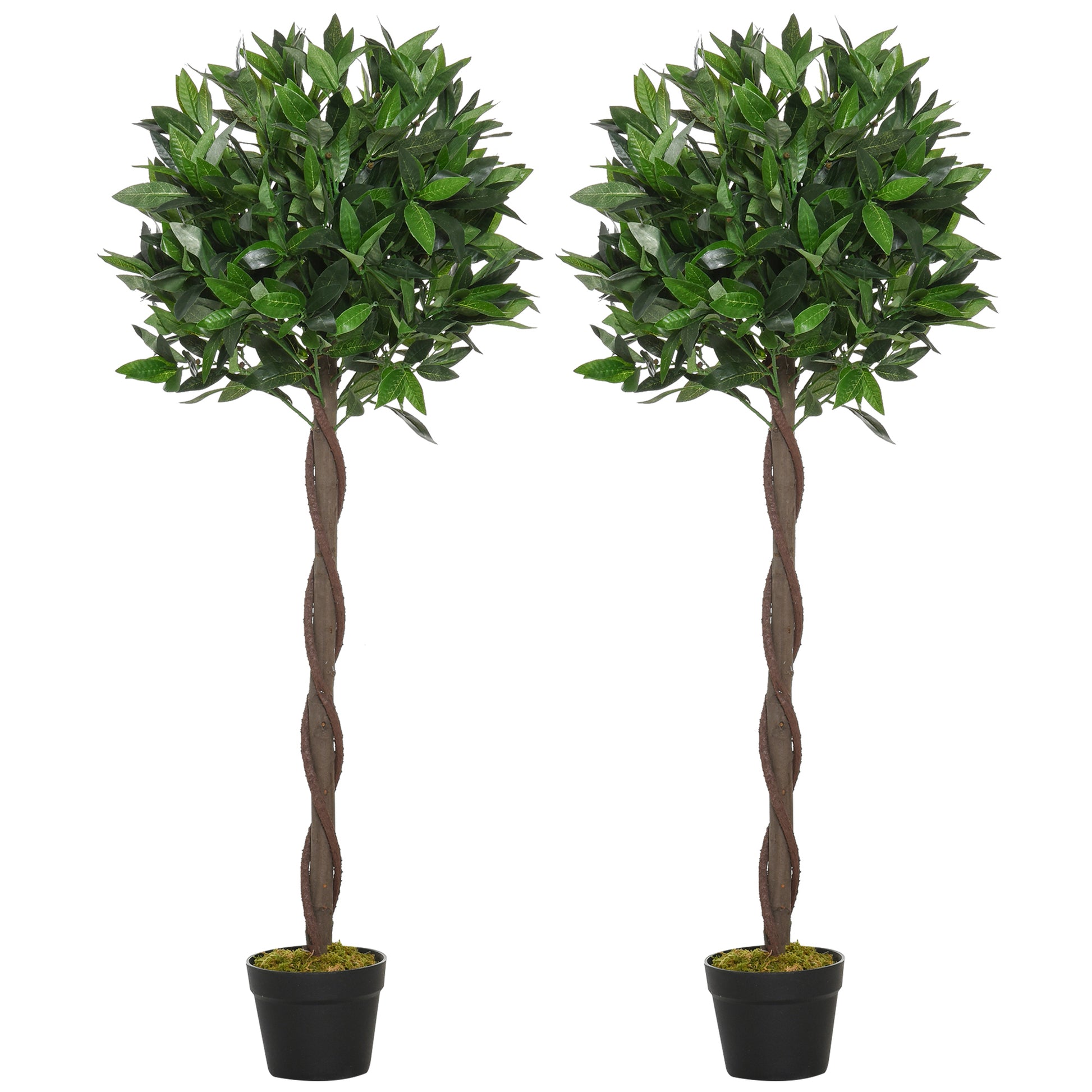 4FT Artificial Laurel Tree Set of 2, Lifelike Fake Plant with 564 Leaves, Potted Fake Plant for Home Office Decor, Green
