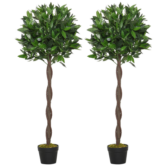 4FT Artificial Laurel Tree Set of 2, Lifelike Fake Plant with 564 Leaves, Potted Fake Plant for Home Office Decor, Green