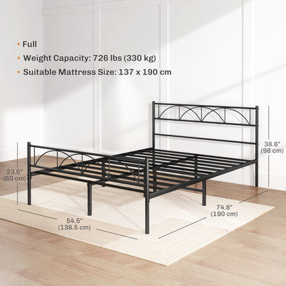 Metal Full Platform Bed Frame with Headboard, Steel Slat Support, Underbed Storage, No Box Spring Needed, Easy Assembly