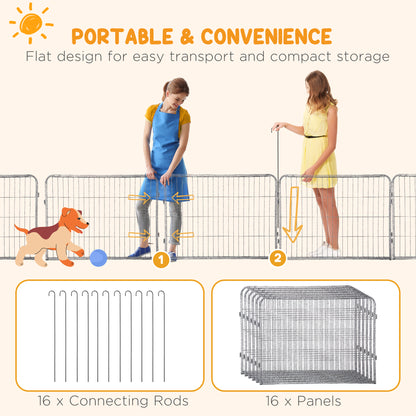 Heavy Duty Dog Playpen, 16 Panels Pet Playpen Dog Fence, Portable Puppy Exercise Pen, with 2 Doors Locking Latch, Outdoo