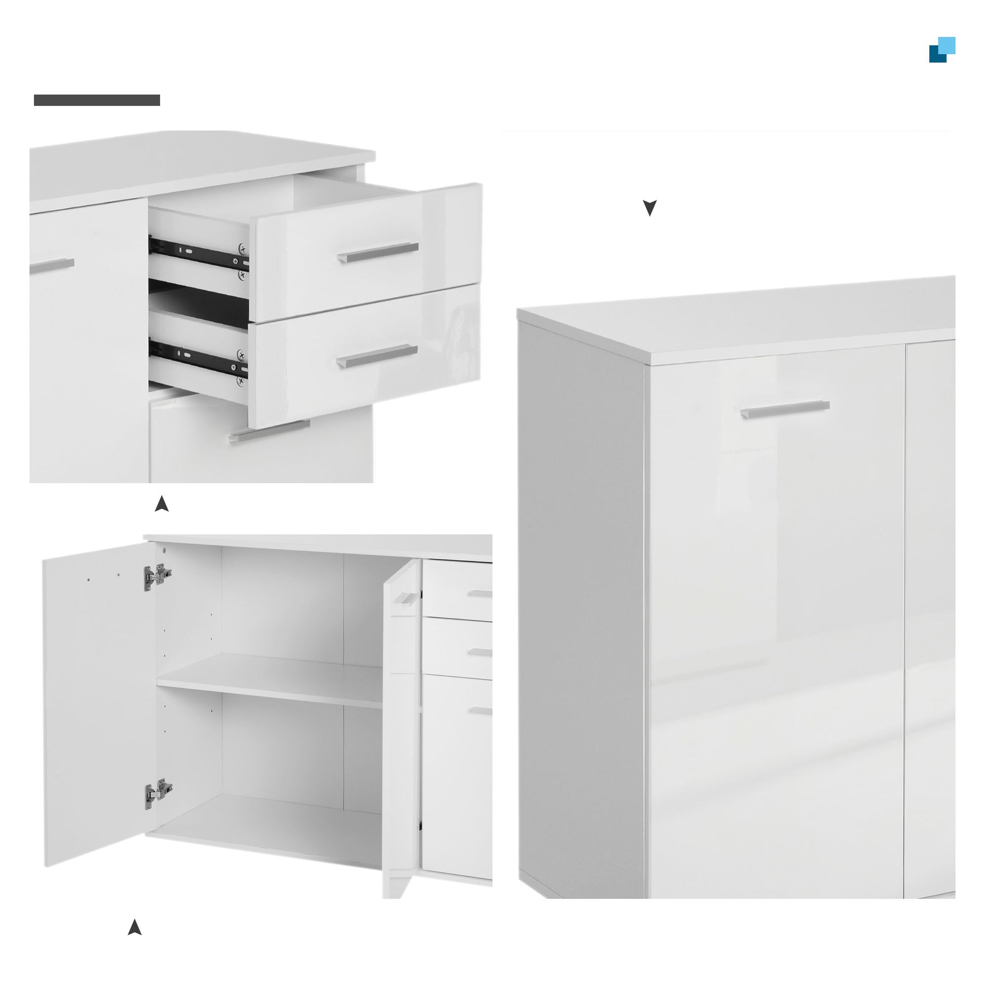 High Gloss Sideboard with 2 Drawers and 3 Doors, Buffet Cabinet with Adjustable Shelf, Coffee Bar Cabinet with Storage, 