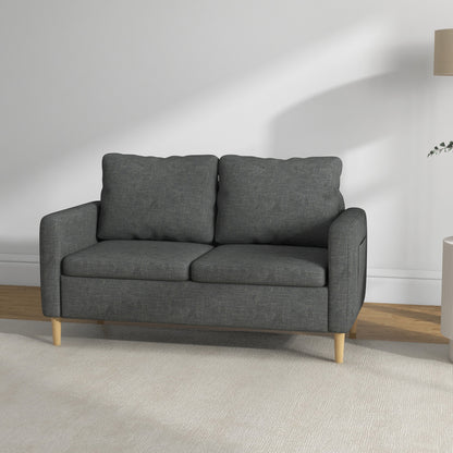 56" 2 Seat Sofa, Modern Love Seats Furniture, Upholstered 2 Seater Couch with Side Pockets, Solid Wood Frame, Grey