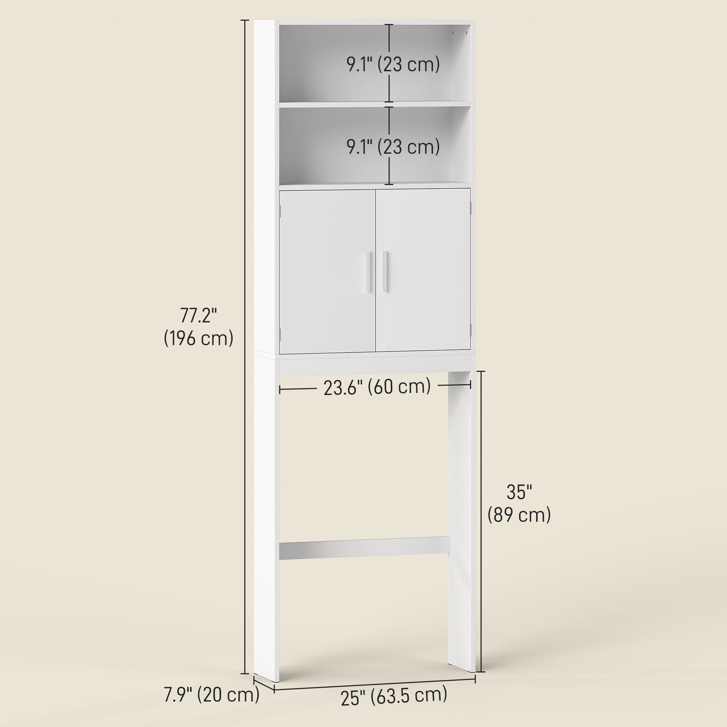 Over The Toilet Storage Cabinet, Freestanding 4-Tier Bathroom Organizer with Adjustable Shelf and 2 Doors, White