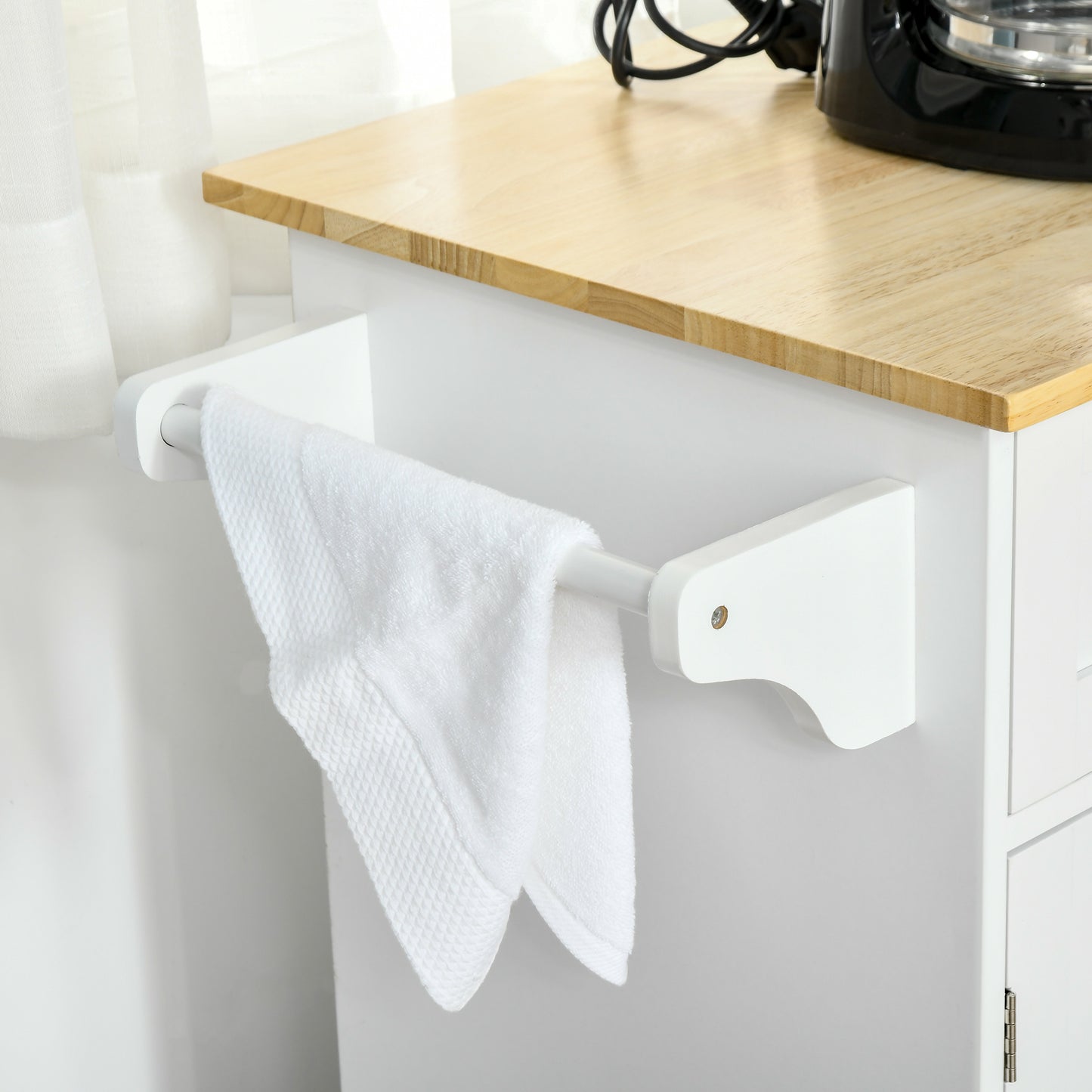 48" Kitchen Island with Storage and Solid Wood Top, Rolling Kitchen Cart on Wheels with 2 Storage Drawers, 3 Doors and T