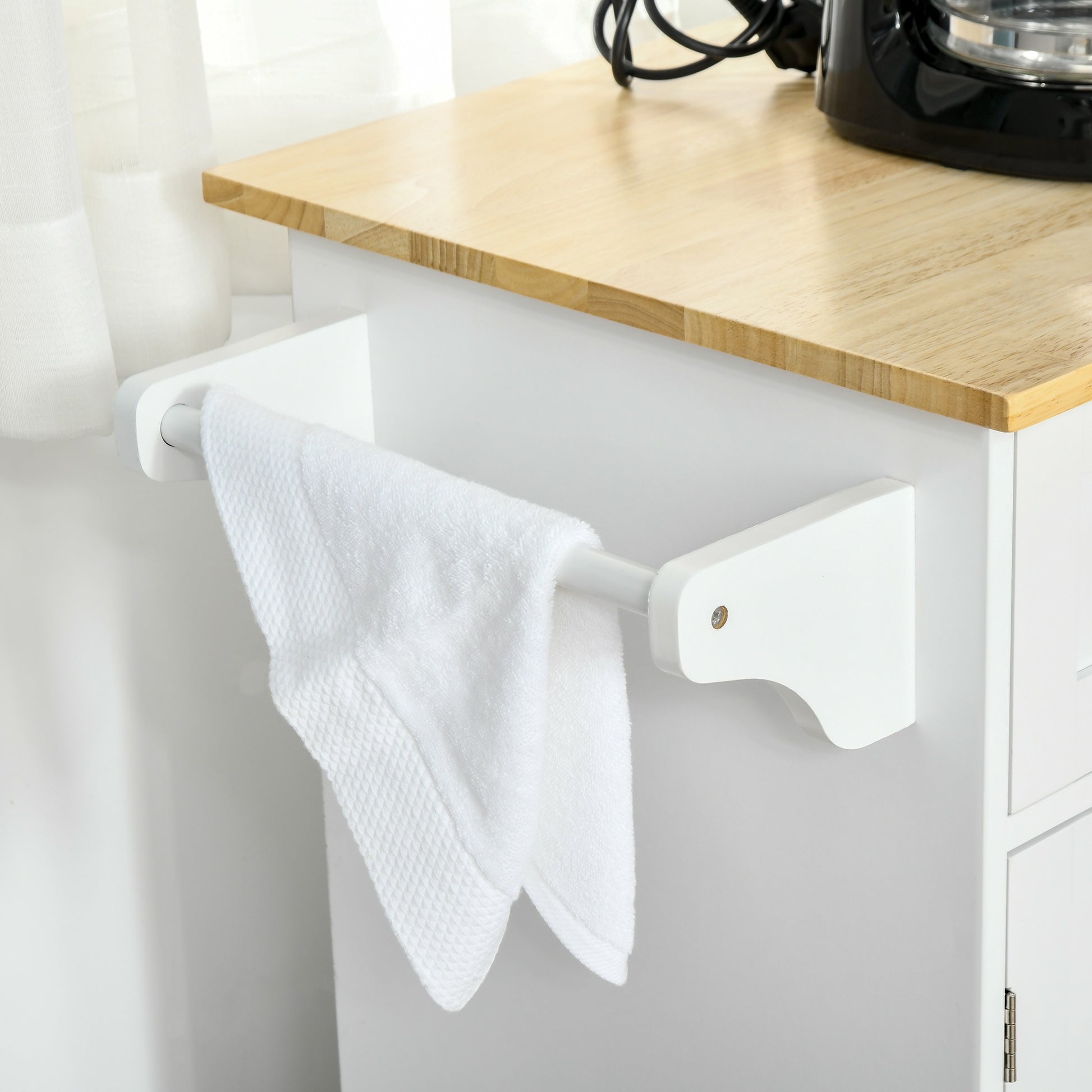 48" Kitchen Island with Storage and Solid Wood Top, Rolling Kitchen Cart on Wheels with 2 Storage Drawers, 3 Doors and T