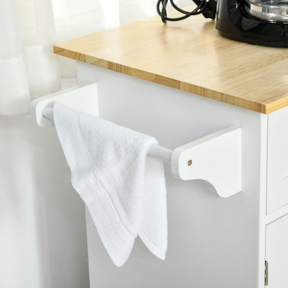 48" Kitchen Island with Storage and Solid Wood Top, Rolling Kitchen Cart on Wheels with 2 Storage Drawers, 3 Doors and T