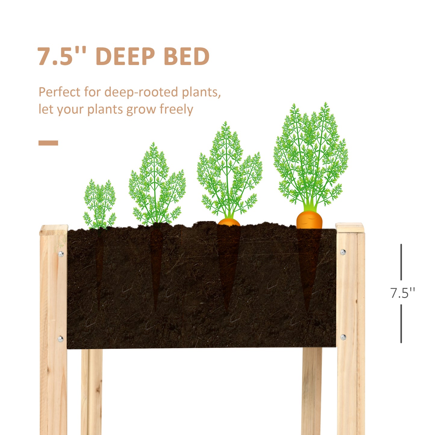 46'' x 24'' Raised Garden Bed, Wooden Elevated Planter Box with Non-Woven Liner for Vegetable, Flower, Herb in Patio, Ba