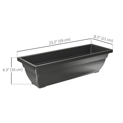 Long Rectangular Flower Plant Pots, 7 Pack 23 Inches Window Boxes Planters for Windowsill, Garden, Black