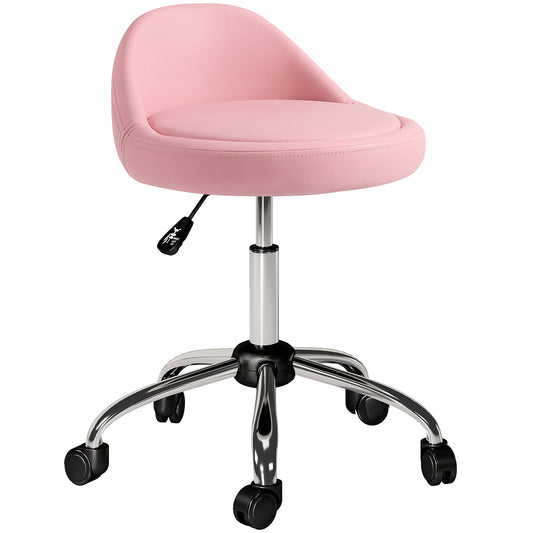 Salon Stool, Adjustable Rolling Stool, Pink