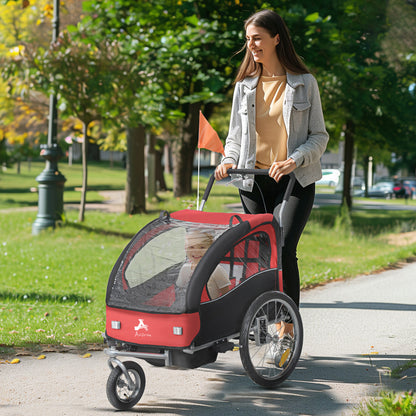 VarietyKart 2-in-1 Bike Trailer for Kids, Foldable 2-Seat Baby Stroller with 5-Point Harness, Rubber Wheels, Storage Bag