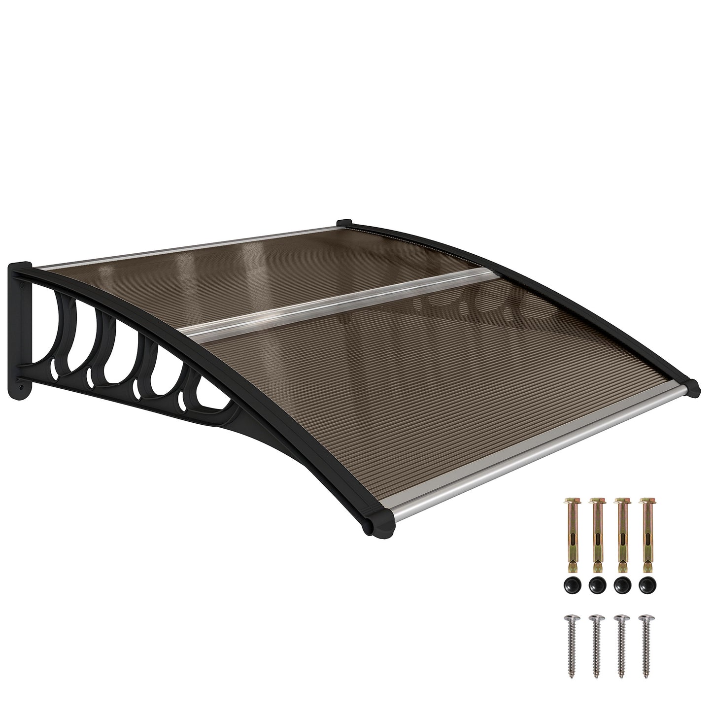 Awning Door Canopy, 40.6" x 38" Polycarbonate Front Door Outdoor Patio Cover with Hollow Sheet for UV Protection, Brown
