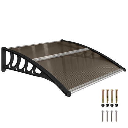 Awning Door Canopy, 40.6" x 38" Polycarbonate Front Door Outdoor Patio Cover with Hollow Sheet for UV Protection, Brown