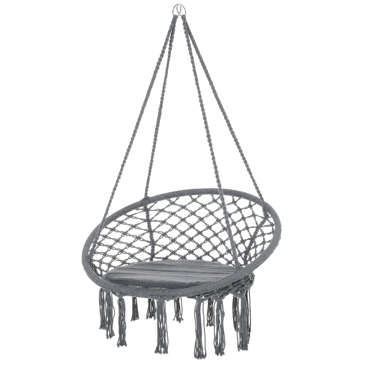 Patio Hammock Chair, Hanging Rope Hammock Swing for Indoor & Outdoor Use with Backrest, Cotton-Polyester Blend, Fringe T