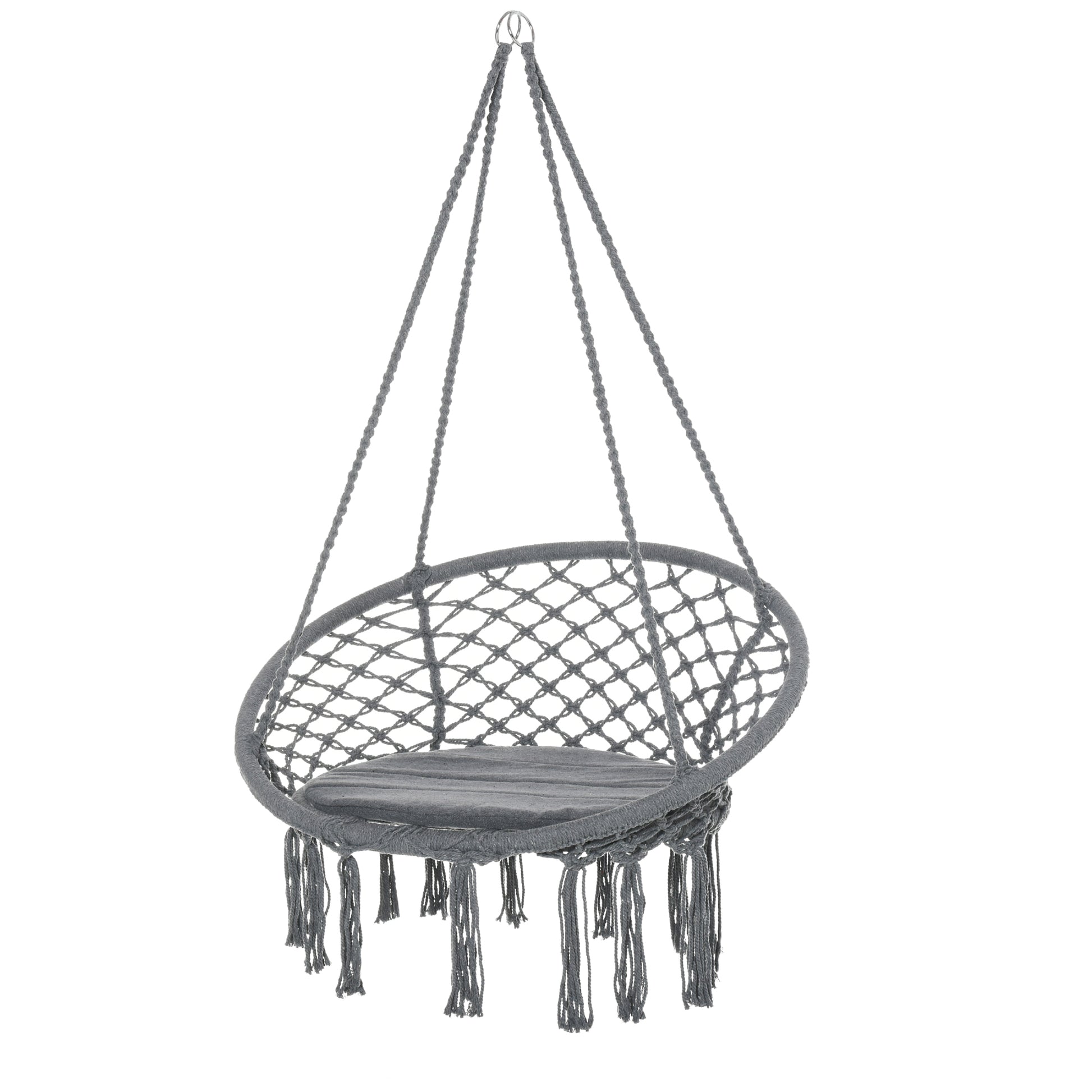 Patio Hammock Chair, Hanging Rope Hammock Swing for Indoor & Outdoor Use with Backrest, Cotton-Polyester Blend, Fringe T