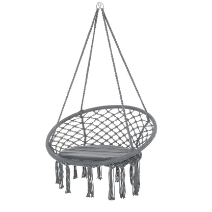 Patio Hammock Chair, Hanging Rope Hammock Swing for Indoor & Outdoor Use with Backrest, Cotton-Polyester Blend, Fringe T