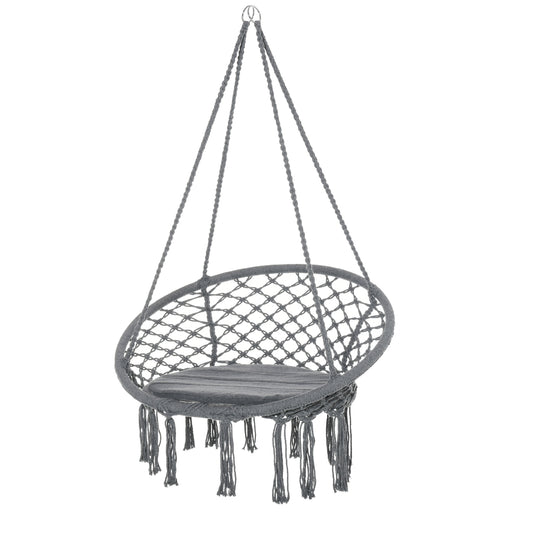 Patio Hammock Chair, Hanging Rope Hammock Swing for Indoor & Outdoor Use with Backrest, Cotton-Polyester Blend, Fringe T