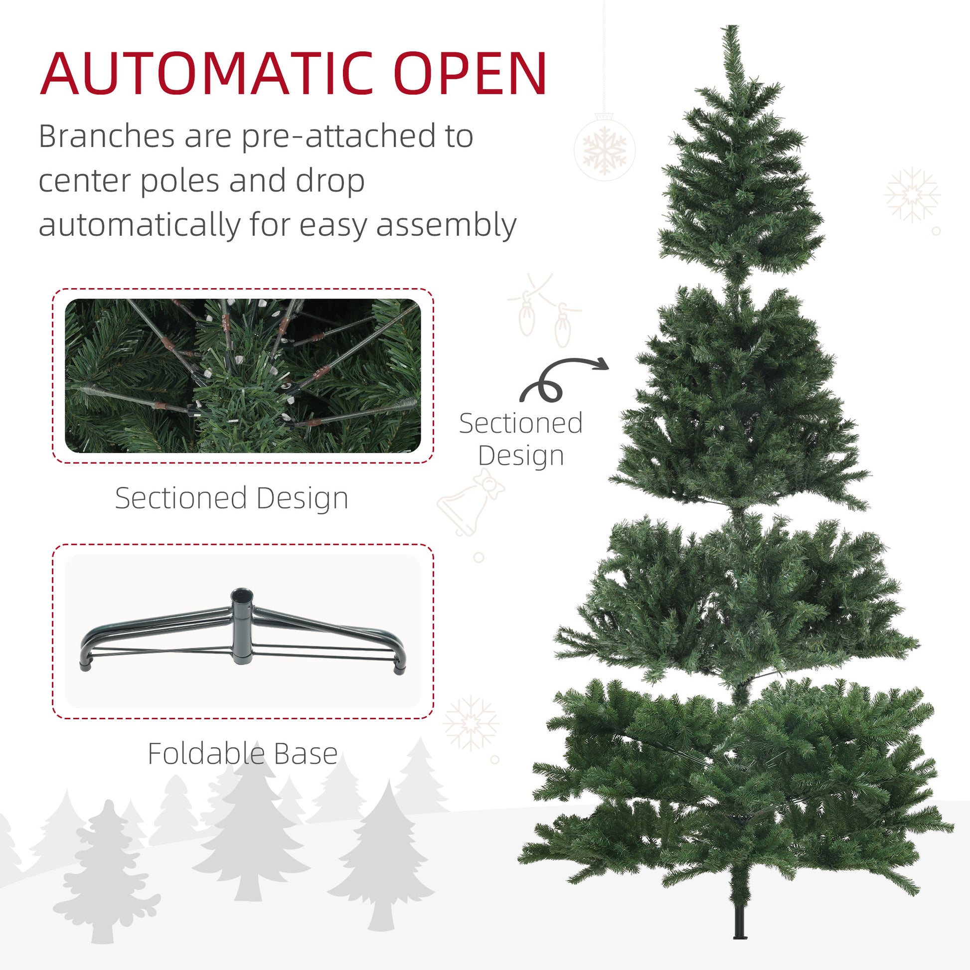 9ft Artificial Christmas Trees with 2132 Branch Tips, Auto Open and Steel Base, Green