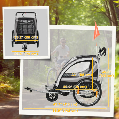 VarietyKart 2 Seat Bike Trailer for Kids 2-in-1 Baby Stroller with Handbrake, Rubber Wheels, 5 Point Harness, Reflectors