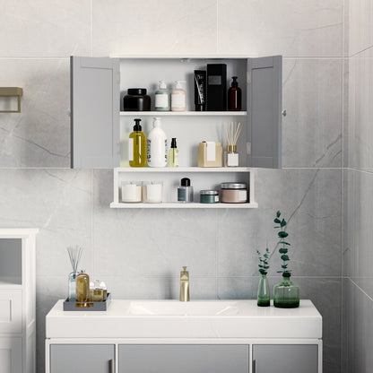 Medicine Cabinet, Wall-Mounted Bathroom Mirror Cabinet with Double Doors, Open Shelf, and Adjustable Shelf, Modern Bathr