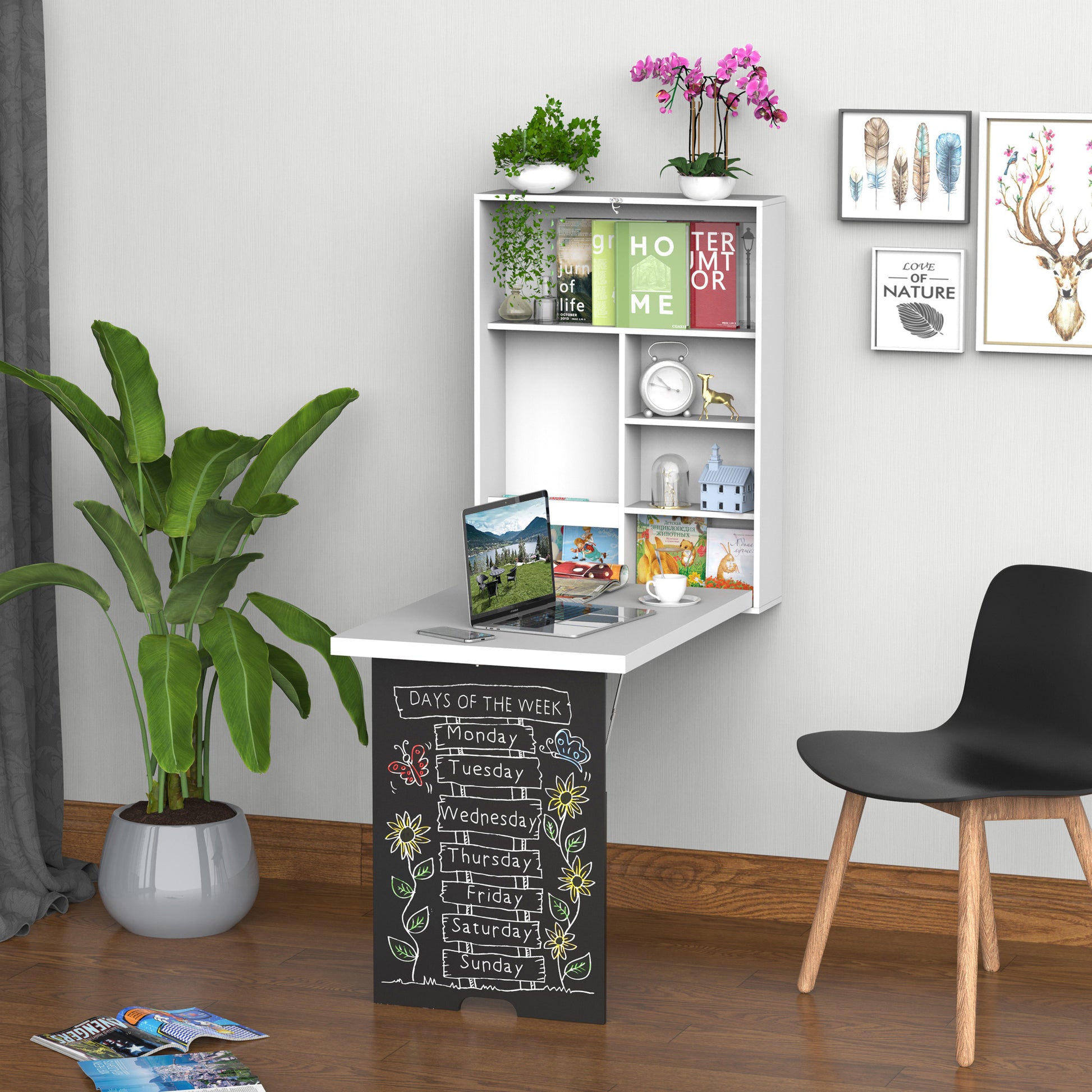 Wall Mounted Table Fold Out Convertible Desk, Multi-Functional Space Saving Computer Desk with Writing Floating Board fo