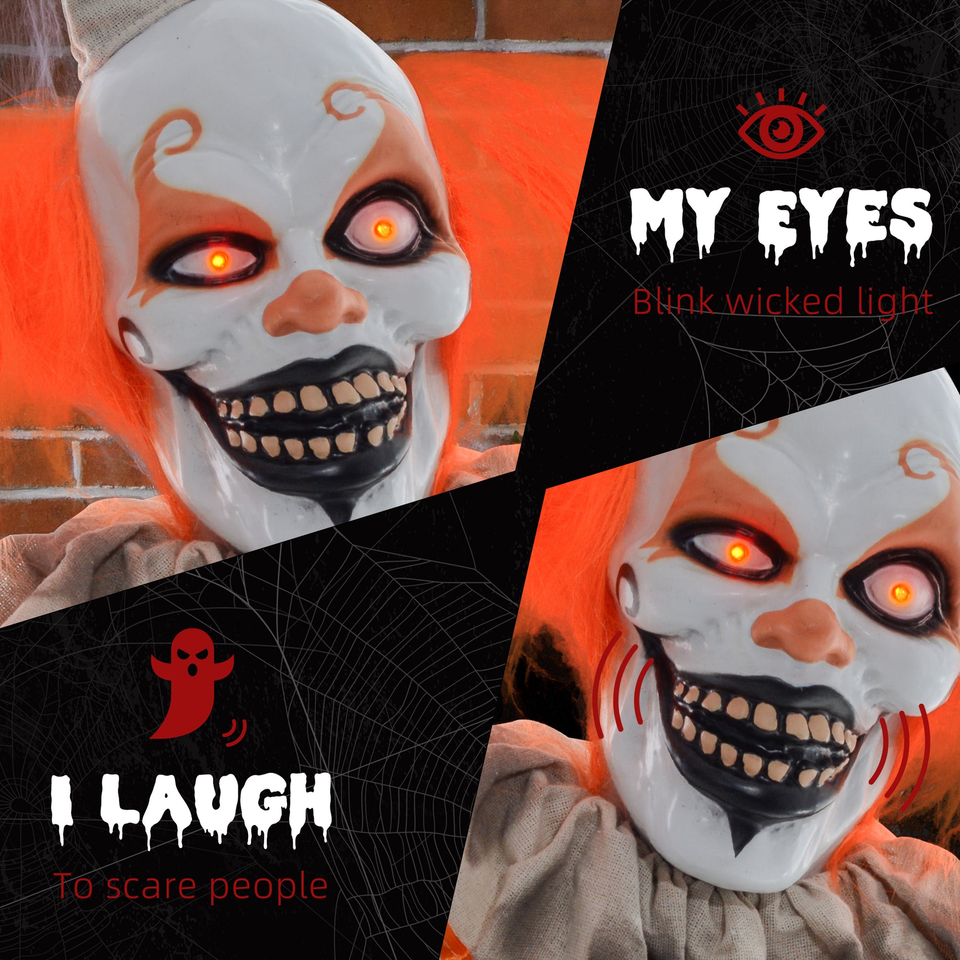 6' Life Size Orange Classic Clown Outdoor Halloween Decoration Animatronic, Sound and Motion Activated w/ Light Up Eyes